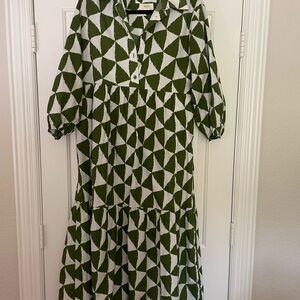 Maeve Olive and White Abstract Dress